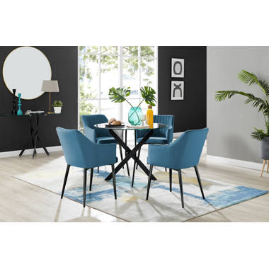 Furniture Box Novara 120cm Gold Round Dining Table and 4 x Green Pesaro  Silver Leg Chairs