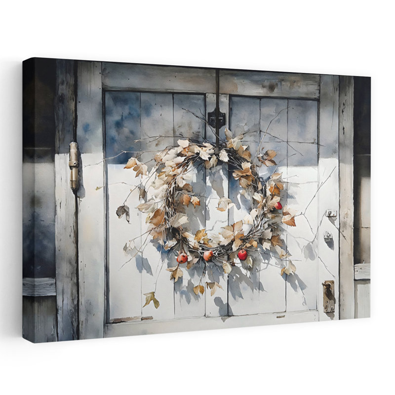 «Rustic Wreath Elegant Peaceful Realistic Autumn Nature», reproduction d'art murale, 32" H x 48" W
