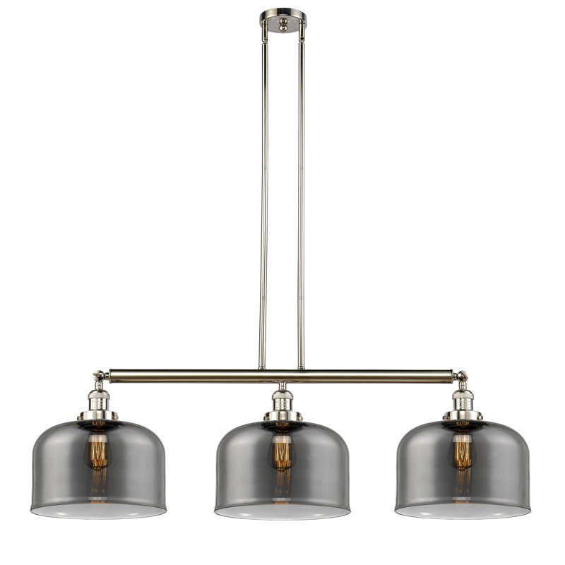 Bell - Luminaire suspendu pour îlot de cuisine 3 lumières 41 ", Ampoule non incluse, Plaqué couleur fumée, Nickel poli