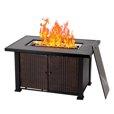 44 Inch Propane Rectangle Fire Pit Csa Safety Certified Outdoor Fire Table 50,000 Btu Steel Gas Fire Pit With Lid & Rain Cover Companion For Your Gard -  Arlmont & Co., 6B6D41F7CBC9420E8604880AD8EF7363