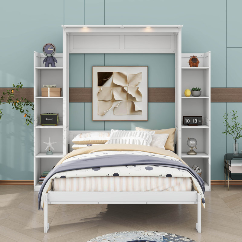 Full-Sized Murphy Wall Bed Featuring Built-In Shelving