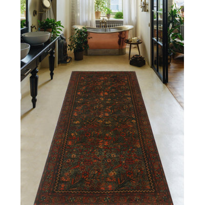 Tapis gris noué à la main de conception unique 3 pi 9 po x 9 pi 0 po Janiah