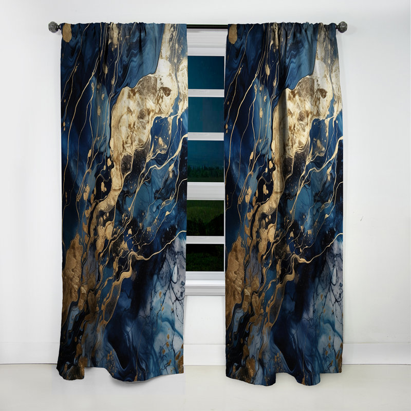 Exploring The Depths Of Blue Geode III - Abstract Marble Marble Blackout Curtain - 1 Panels, 52" W x 120" L