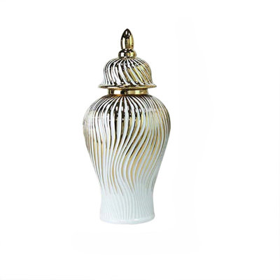 Nova White & Gold Swirl Handmade Ceramic Ginger jar with Removable Lid