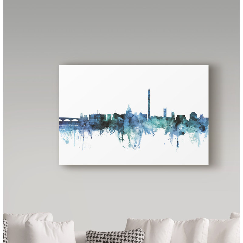 « washington dc blue blue horizon », reproduction d’impression sur toile tendue, H 30 po x l 47 po x P 2 po