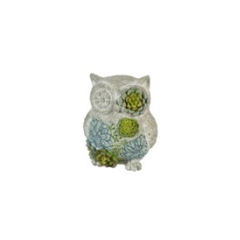 Petite statue de jardin, hibou et succulente Perrotta