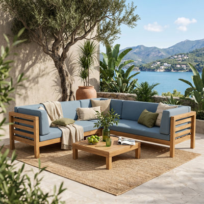 Ensemble de canapé modulaire d'extérieur 58,2 po x 30,2 po x 26,5 po en bois d'acacia bleu - Bois d'acacia de qualité supérieure