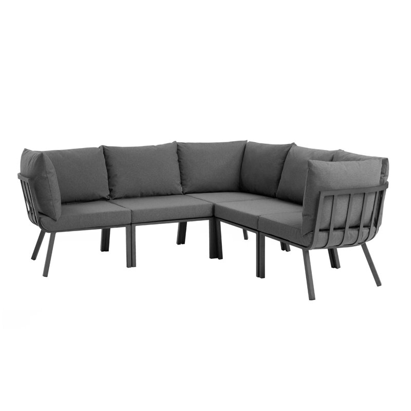 Canapé modulaire d'extérieur 5 pièces Riverside par Modway, gris, gris