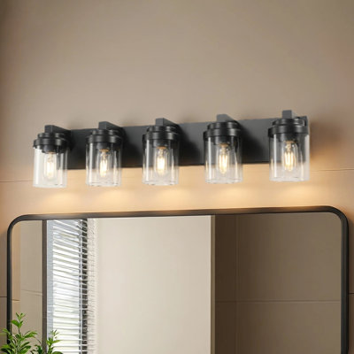 Applique murale de style industriel rétro avec abat-jour en verre transparent et plaque arrière noire mate pour miroir de salle de bain, couloir ou salon (ampoule non incluse)