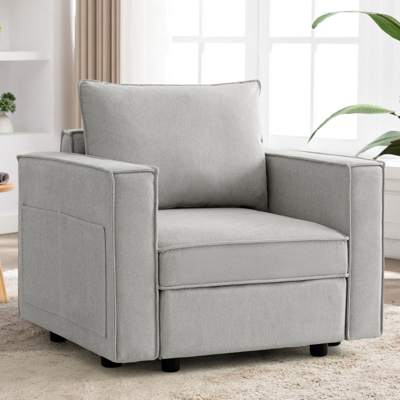 Chaise d'appoint de canapé avec rangement de siège, chaises de salon de 37 po, Lin gris