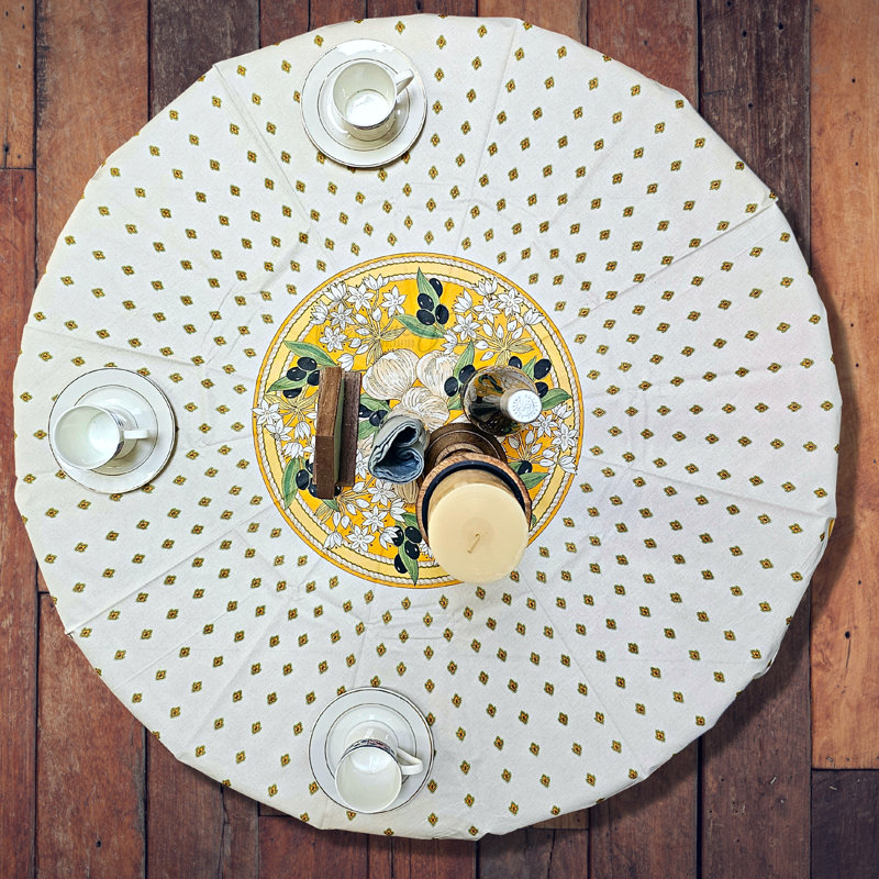 Deotha Round Floral Christmas Cotton Tablecloth, Yellow