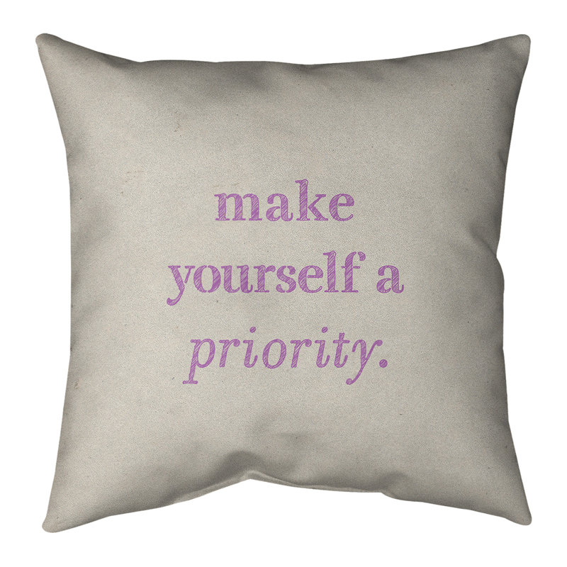 Coussin décoratif intérieur/extérieur self love, 16 x 16, Blanc et violet