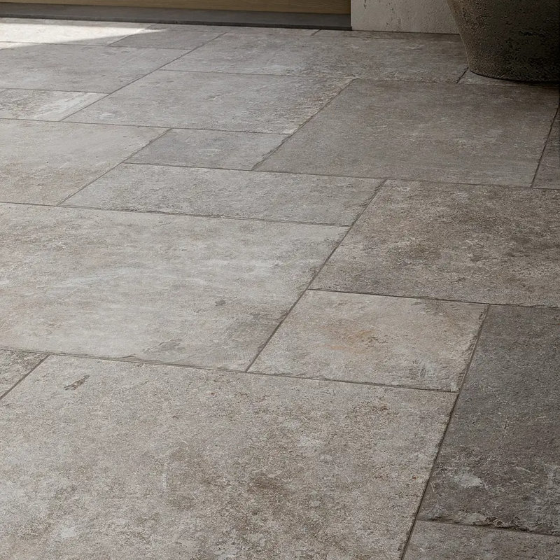 Windcrest Versailles Pattern Travertine Look Porcelain Tile, Light Gray