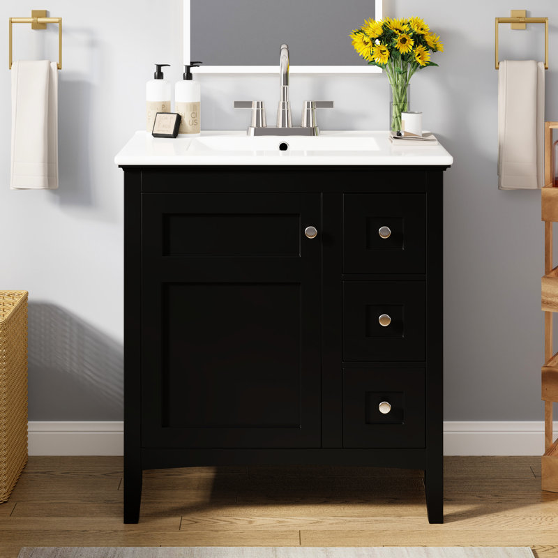 Meuble-lavabo en céramique 30 po, Noir