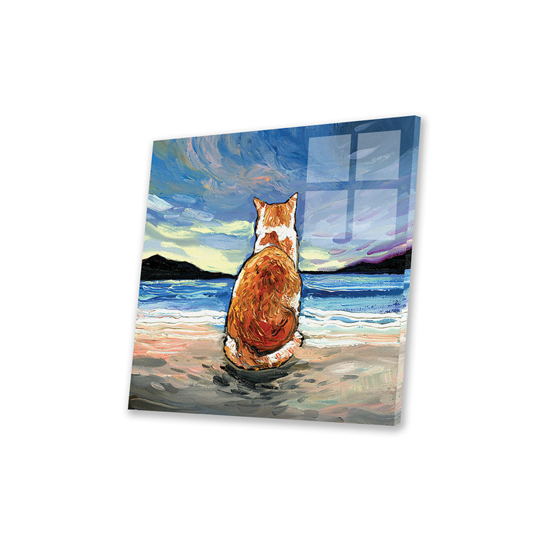 Beach Days - Tabby orange et blanc sur plastique / acrylique par Aja Treves, peinture