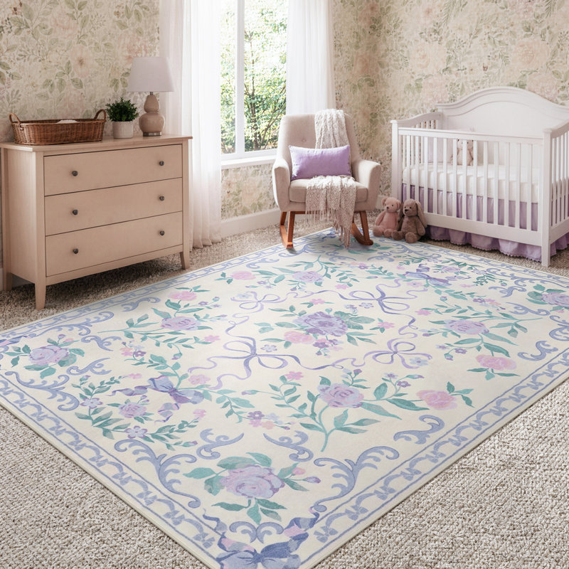 Kaldi Floral Washable Area Rug Non-Slip Stain Resistant Low-Pile Boho Large Indoor Throw Carpet, Rectangle 5' x 7'