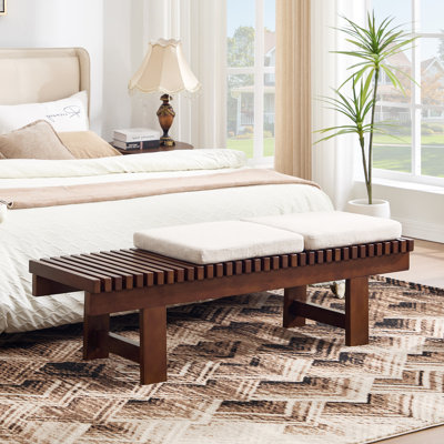 Okoboji 59.5" Mid-Century Solid Slatted Bench with 2 Removable Cushions by Red Barrel Studio