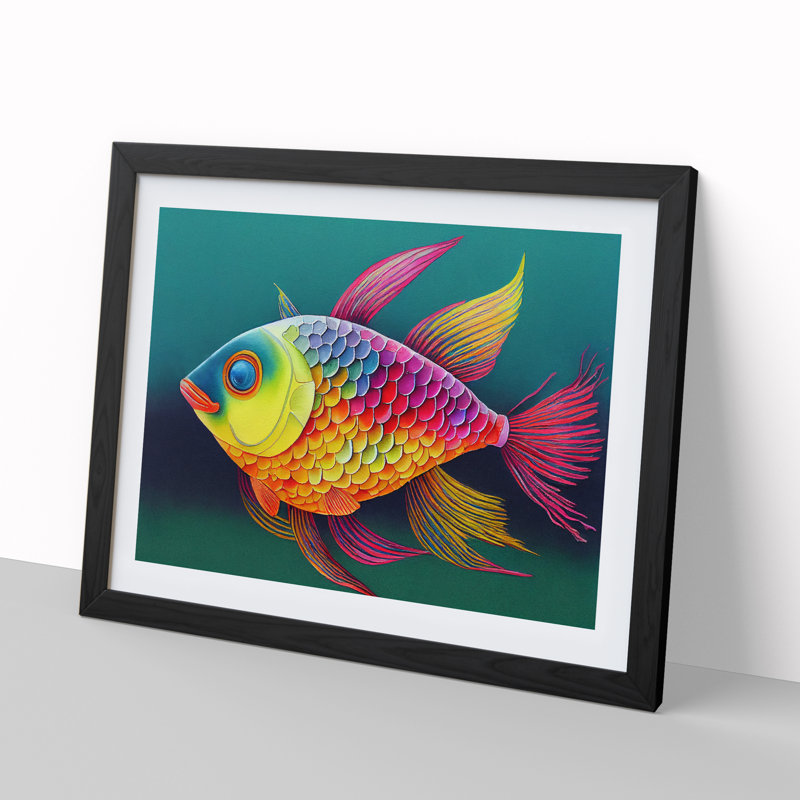 XH1022-3860X Fish Vol.2 - Single Picture Frame Painting, Black, 46cm H x 64cm W x 2cm D
