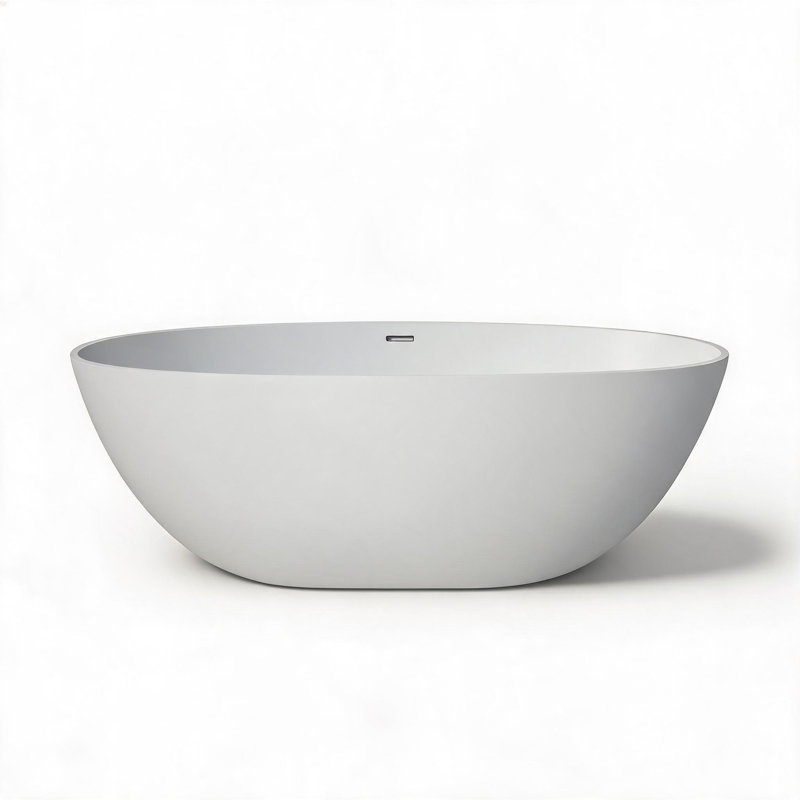 Baignoire profonde de 65 po à surface solide blanc mat avec contour antidérapant