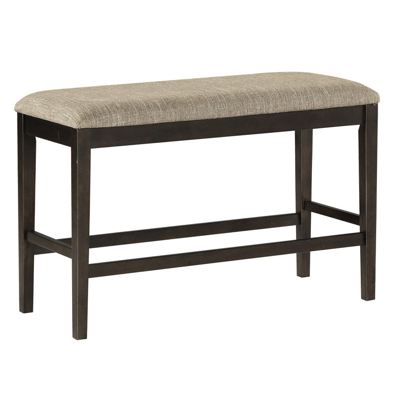 Brown Fabric Upholstered Counter Height Bench For Dining Room - Dark Finish Wood Frame, 26" Seat 25.5Lb Weight