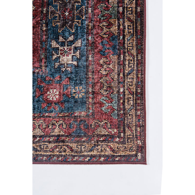 Tapis oriental bourgogne / bleu / doré tissé à la machine Katherine, Tapis de couloir 2 pi 3 po x 8 pi