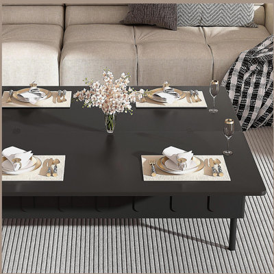 Table basse à plateau relevable avec 2 tiroirs, table basse moderne avec plateau pliable