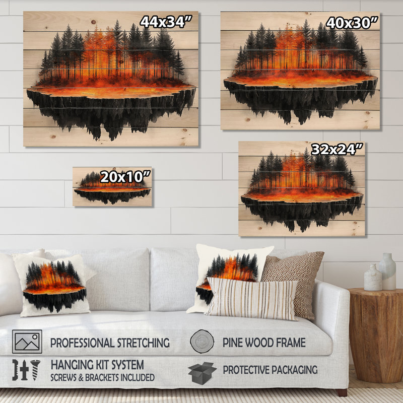 Forêt d'automne sur bois, diapositive Harmony III - Art mural bois de forêt - sur bois de pin naturel, H 34 po x l 44 po