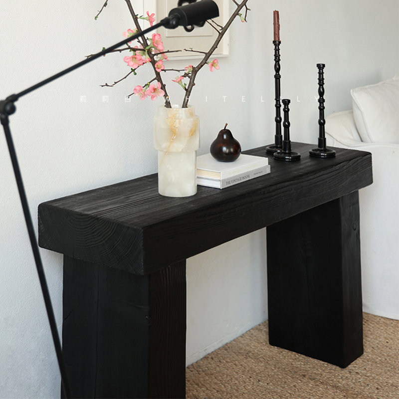 Console simple en bois massif noir, H 27,56 po x l 47,24 po x P 13,78 po