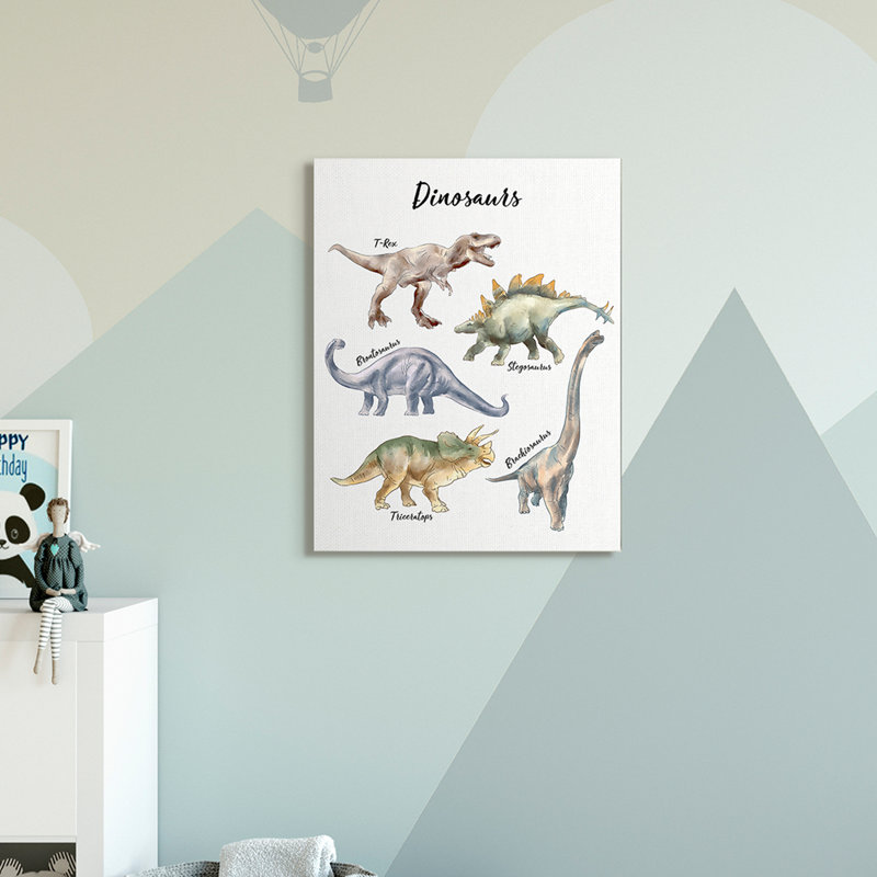 Illustration amusante d'une aquarelle de dinosaure, H 40 po x l 30 po x 1,5 po, Toile tendue