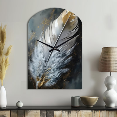 Gold Boho Chic Feathers V - Arch Shape Large Glam Feather 3D Wall Clock