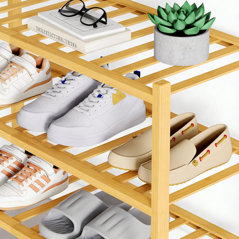 Bamboo Shoe Rack, 20" H x 33.8" W x 11" D