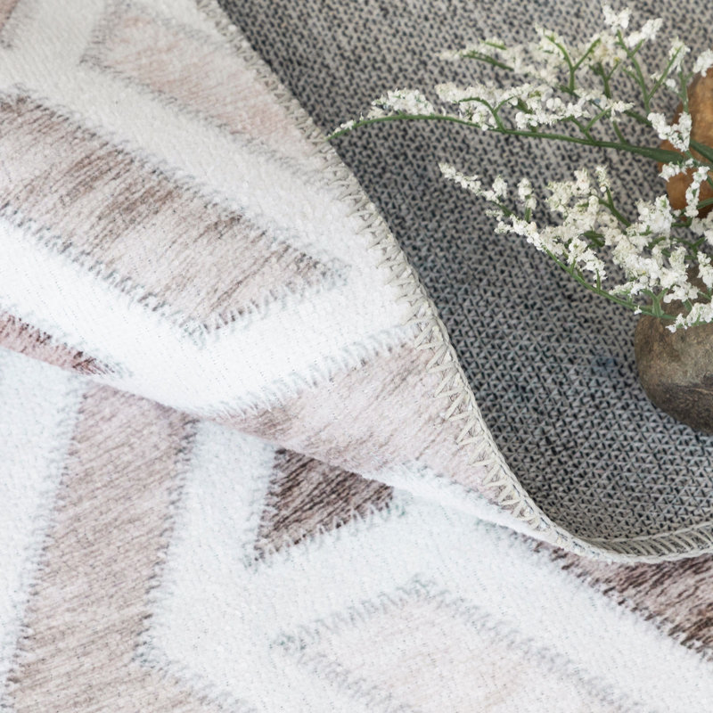 Coronado Modern Geometric Washable Area Rugs For Living Room Bedroom Brown/White, Rectangle 3' 6" x 5' 6"