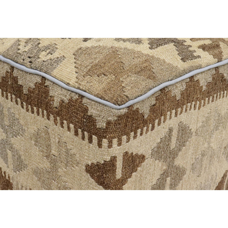 Aprea Upholstered Ottoman, Tan/Brown/Gray Wool