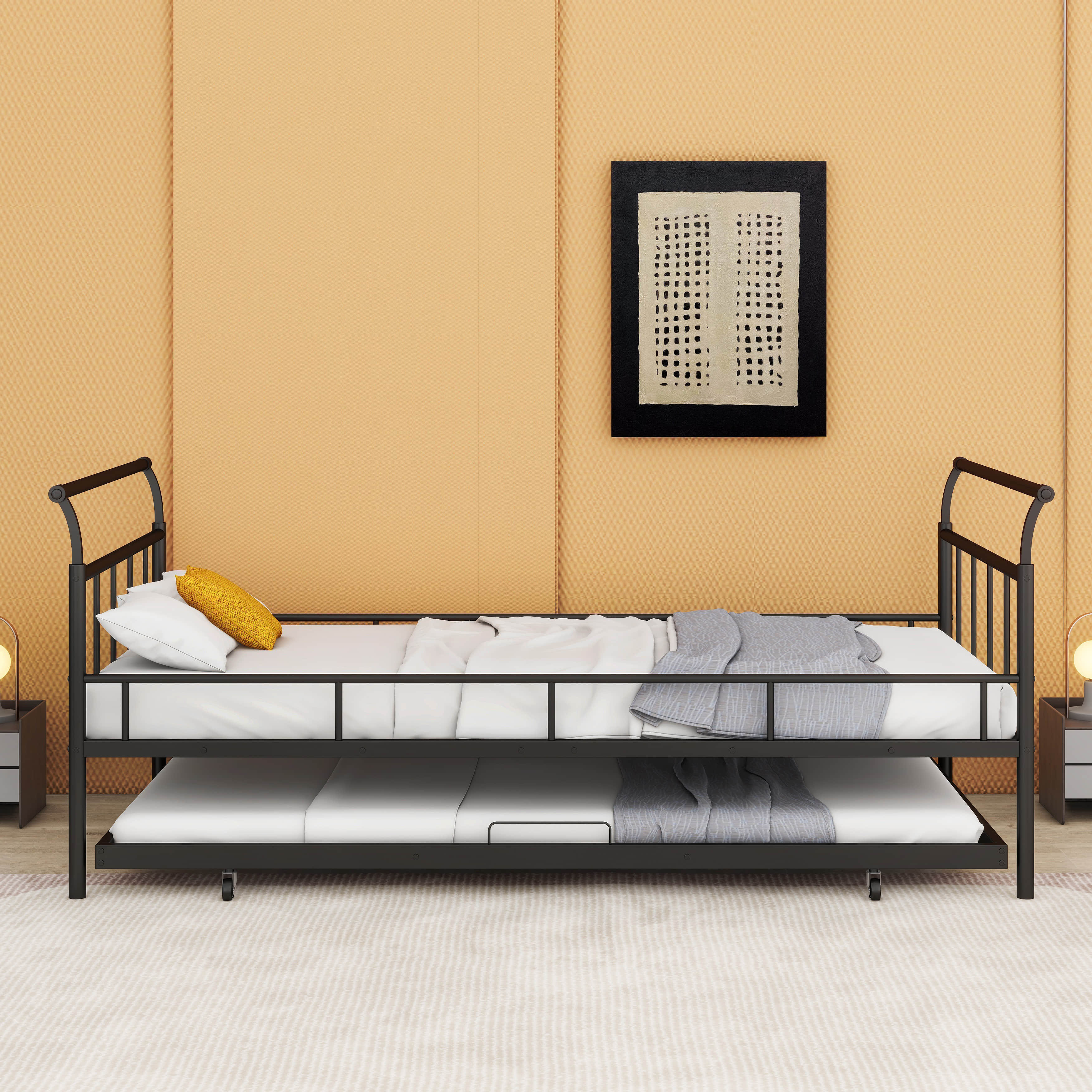 Ebern Designs Suheb Metal Daybed with Curved Handle Design and Trundle ...