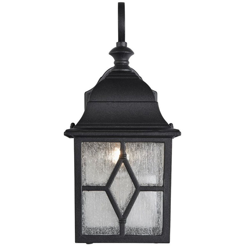 Vanessa Crackled Glass Outdoor Wall Lantern, Black