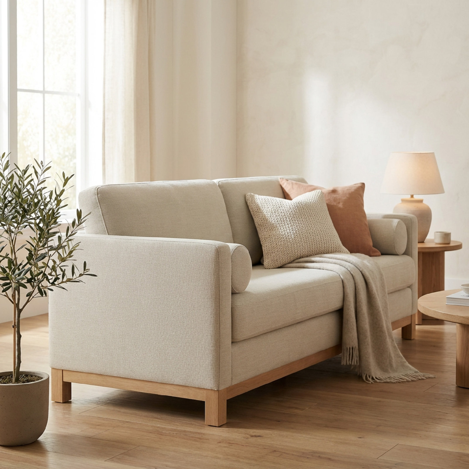 Ilene 84" Upholstered Sofa, Effie Linen Performance Basketweave