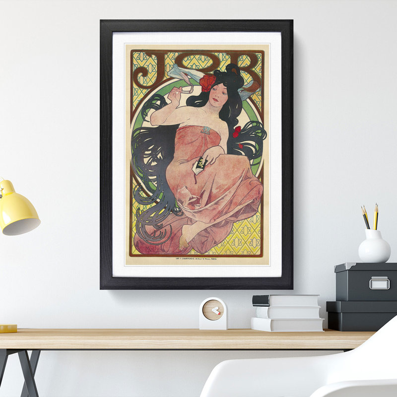 Job Vol.1 by Alphonse Mucha - Picture Frame Painting, Black, 65cm H x 48cm W x 2cm D