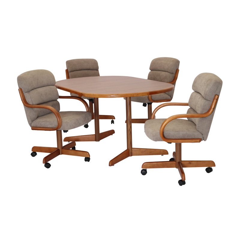 Ensemble de salle à manger extensible à 5 piédestaux 5 pièces, Pacane / polyester pierre, H 30 po x l 42 po x L 42/60 po
