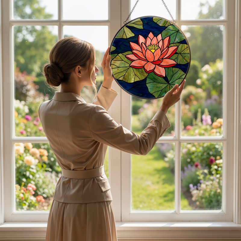Panneau de vitrail 12 "H Water Lily, H 12 po x l 12 po 
