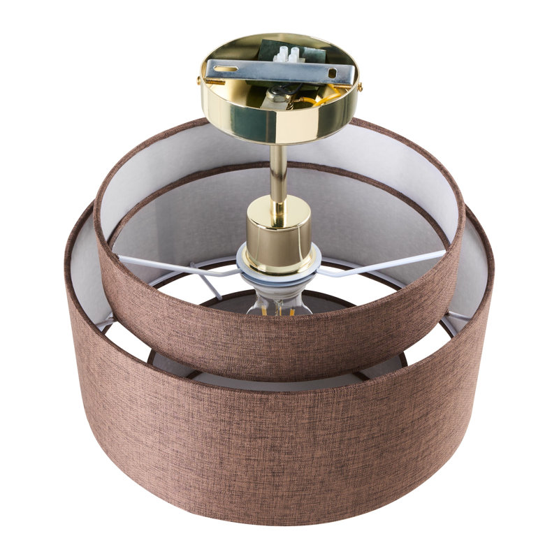 1 - Light Gold Drum Pendant, Brown