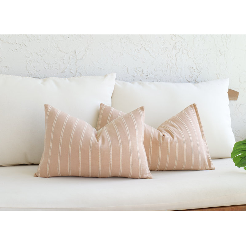 Thai PInkBeige Lumbar, Rectangle 12"H x 22"W, Pink/Beige