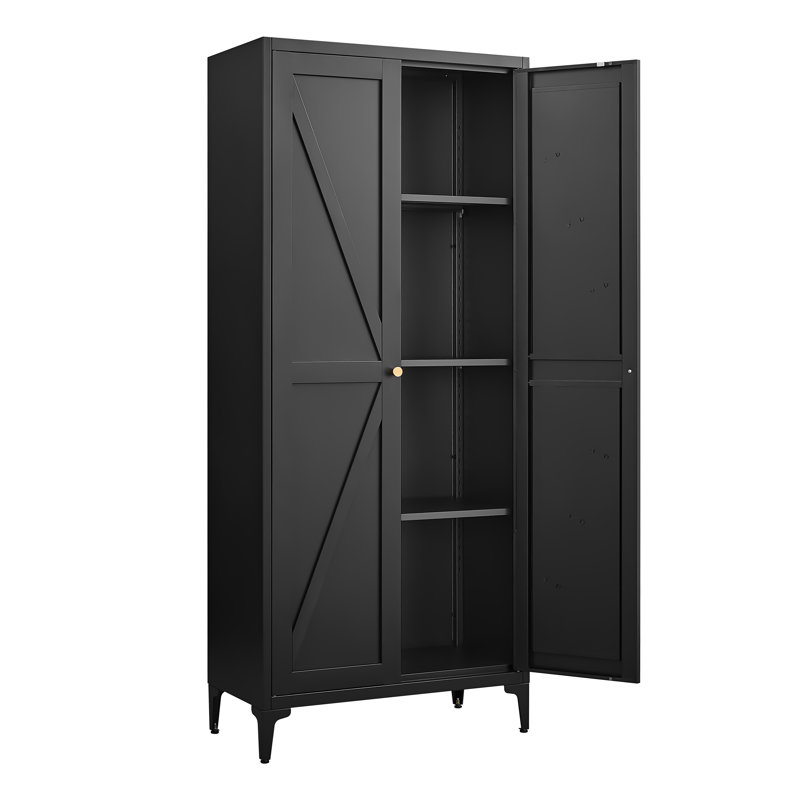 Metal Storage Cabinet, Kitchen Pantry Cabinet With Adjustable Shelves For Kitchen, Living Room, Dining Room And Office, Black