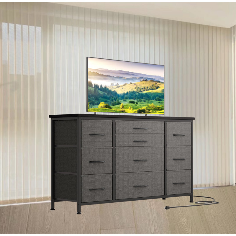Commode 10 tiroirs avec prise de courant, Gris