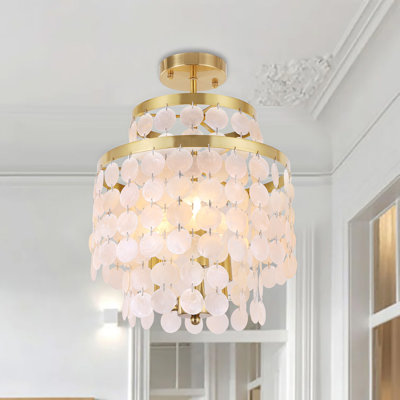     3-lights Shell Ceiling Light Fixtures Modern Brass Gold Semi Flush Mount Ceiling Light