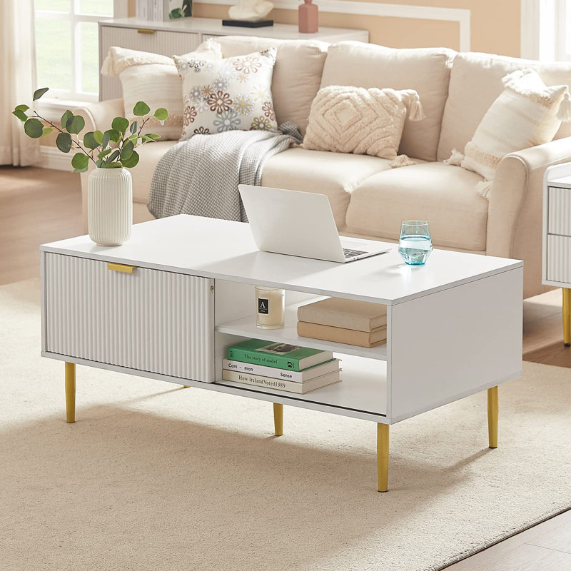 Nabeeha Single Coffee Table, White, Gold