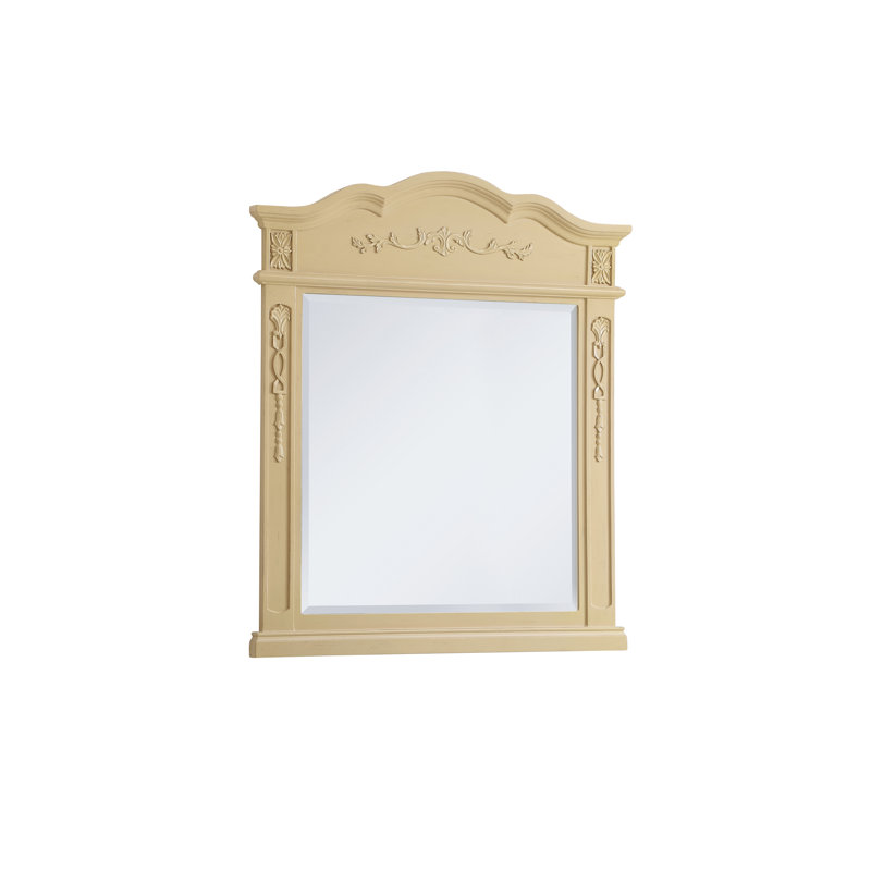 Hand-Painted Beveled Flat Wall Mirror , 38" x 32", Light Antique Beige