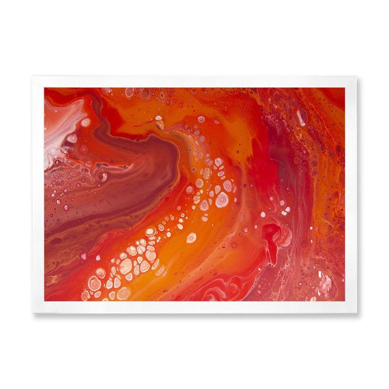 Vibrant Red Marble Landscape - peinture sur toile, H 34 po x l 44 po, Cadre photo blanc