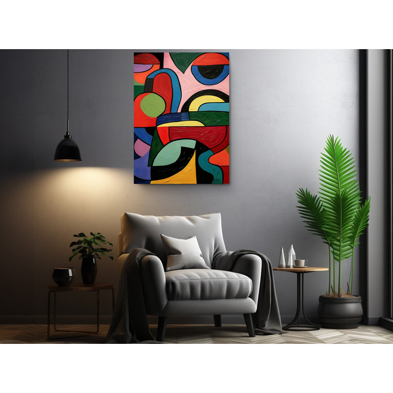 Reproduction d'art sur toile colorée abstraite faite à la main à la main, H 60 po x l 40 po