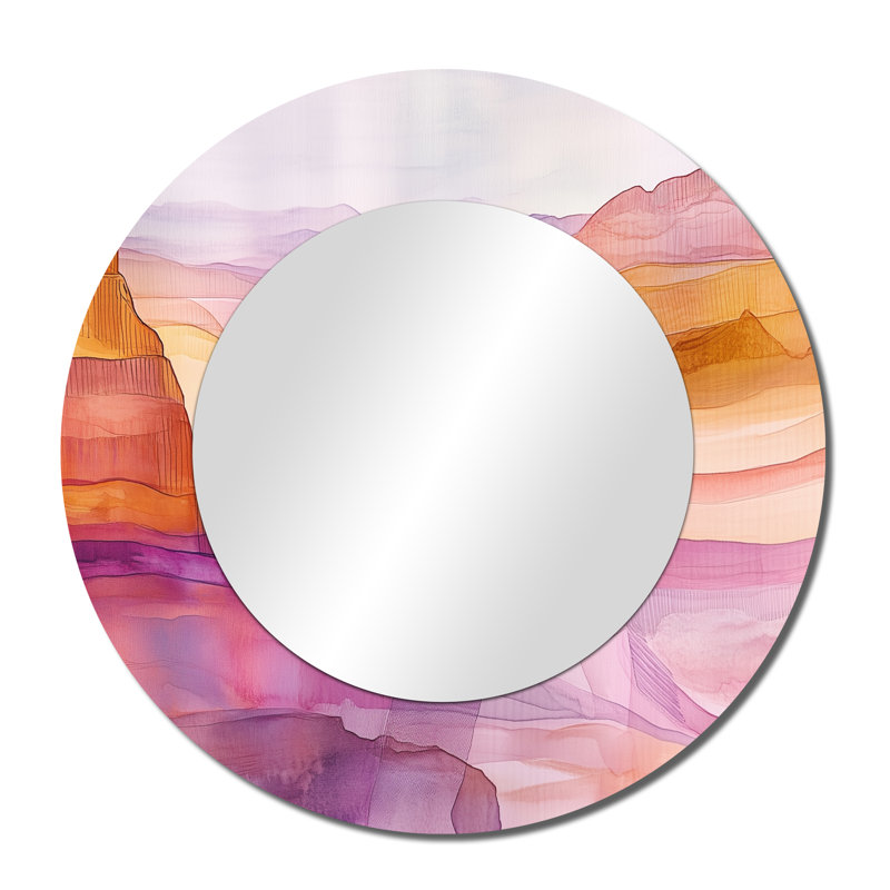 Falaises aux teintes oranges se mélangeant dans des canyons mauves - grand miroir mural décoratif contemporain, impression métallique