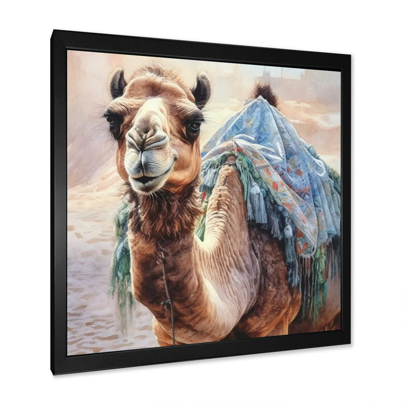 Camel Desert Nomad III sur toile, Cadre simple noir, H 30 po x l 30 po x P 1 po